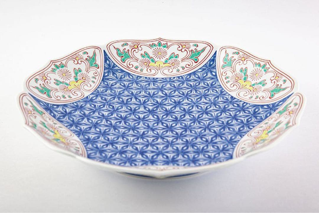 縁起物 新品 有田焼 其泉 盛皿 大皿 色鍋島 麻の葉地紋 桔梗縁