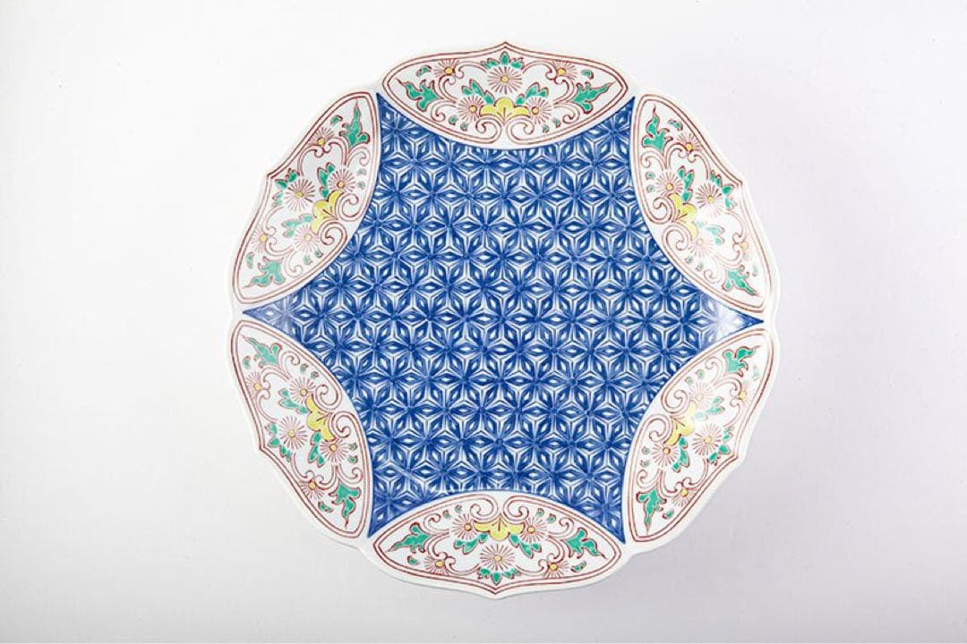 縁起物 新品 有田焼 其泉 盛皿 大皿 色鍋島 麻の葉地紋 桔梗縁