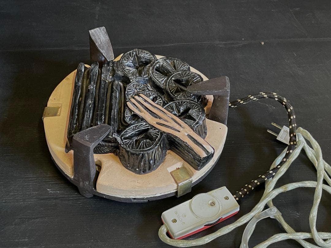 【美品】「母」 置炉 テーブル付 電熱 紙箱 茶道具 和室 レトロ(213F④)