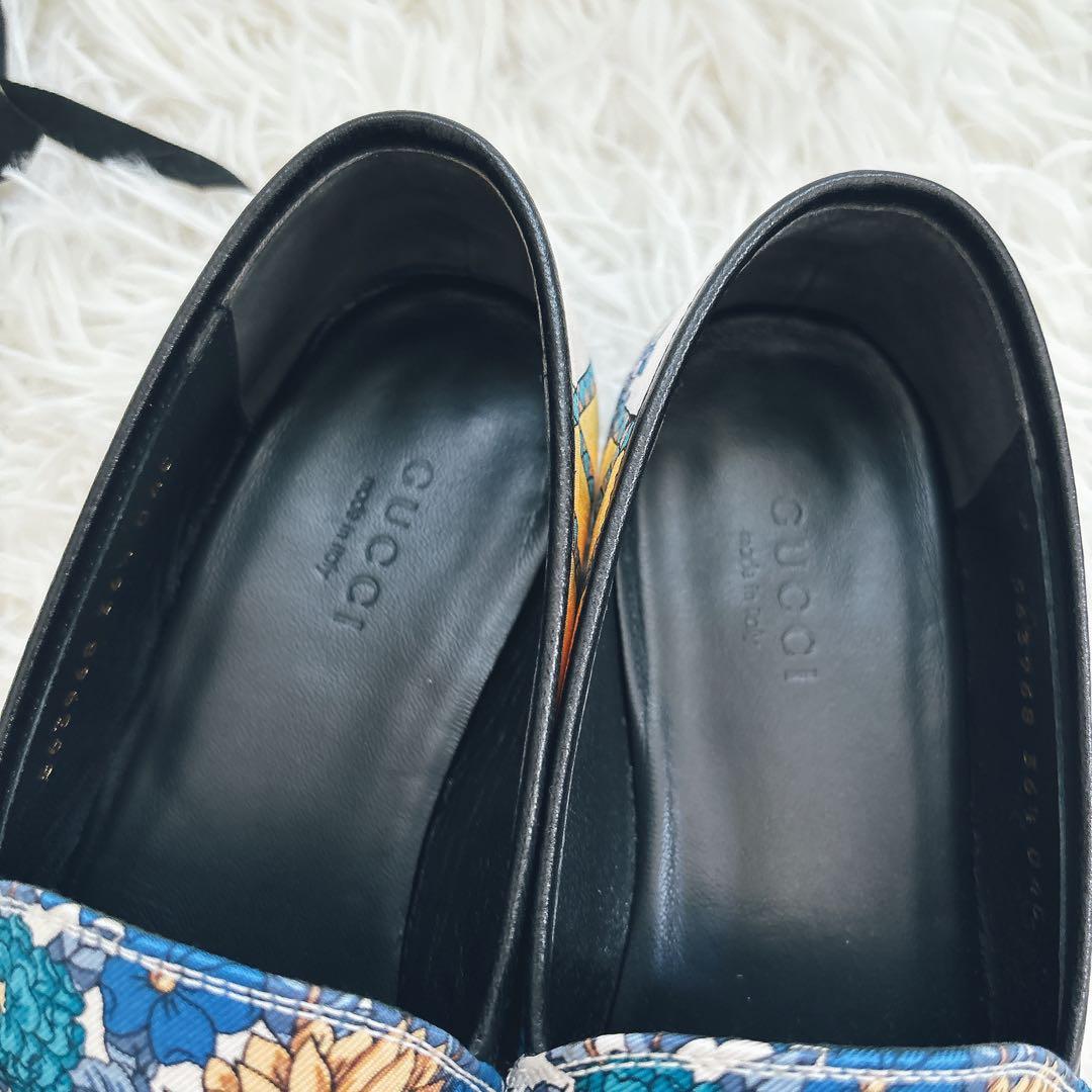 GUCCI フラワープリント　ローファー　総柄　ブルー　イエロー　36ハーフ