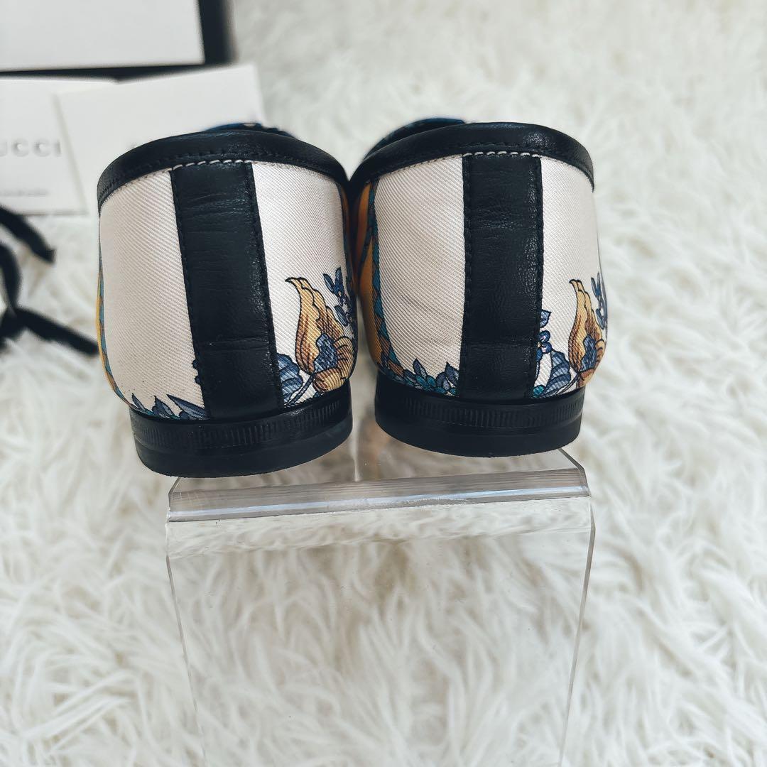 GUCCI フラワープリント　ローファー　総柄　ブルー　イエロー　36ハーフ