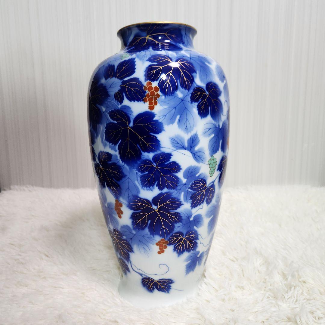 【廃盤！希少！】深川製磁　瑠璃 葡萄　花生 14号 38cm 高級美術品 有田焼