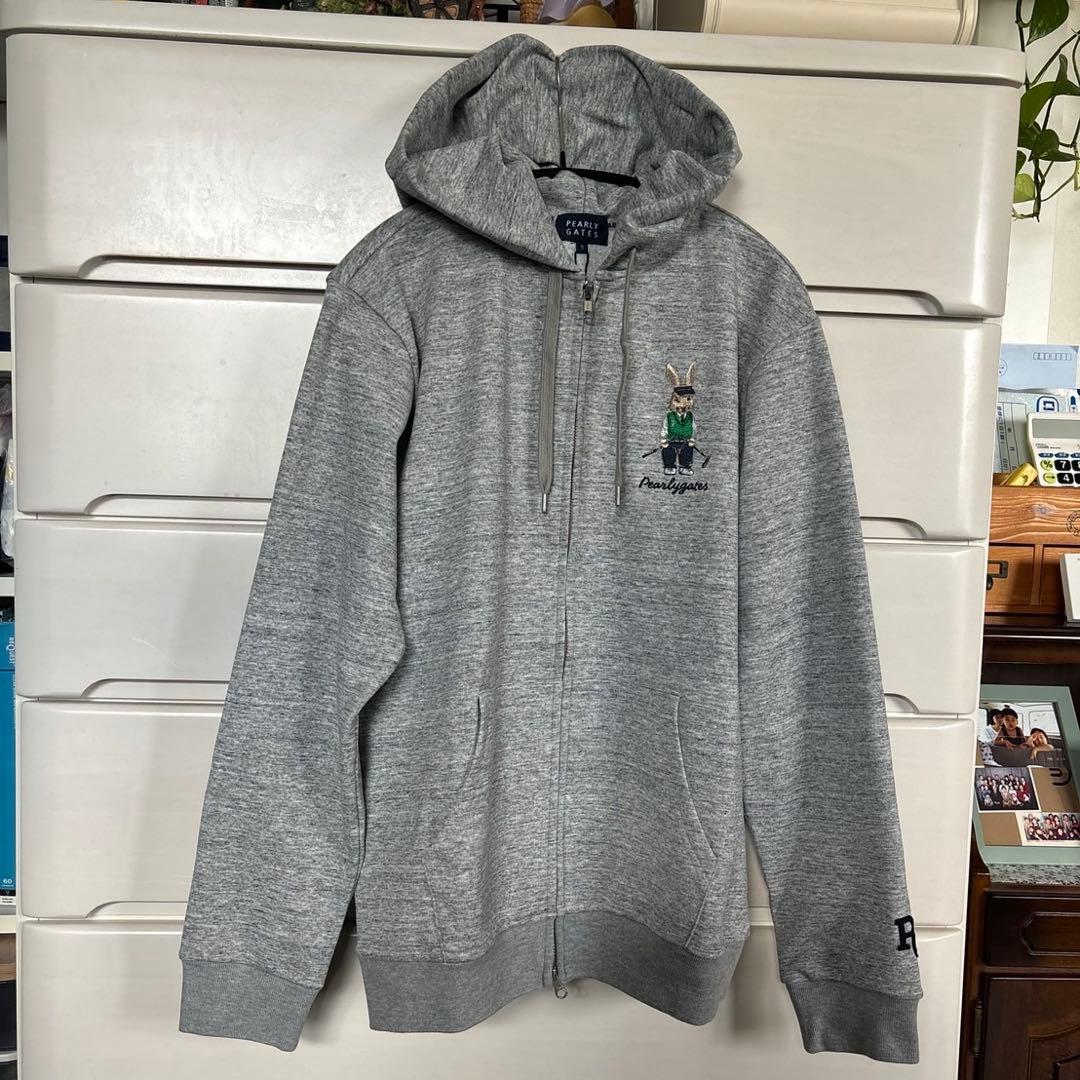 パーリーゲイツTOPスパン裏毛ウサギ杢調グレーパーカーサイズ5