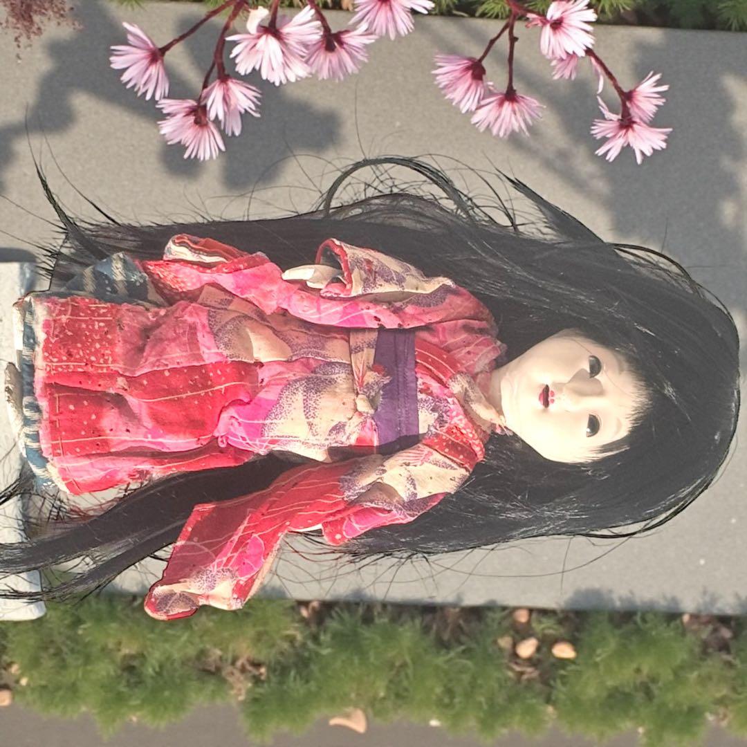 市松人形 明治後期 市印 朱印 三つ折れ 単色黒目 ガラス目 縮緬 1890年代