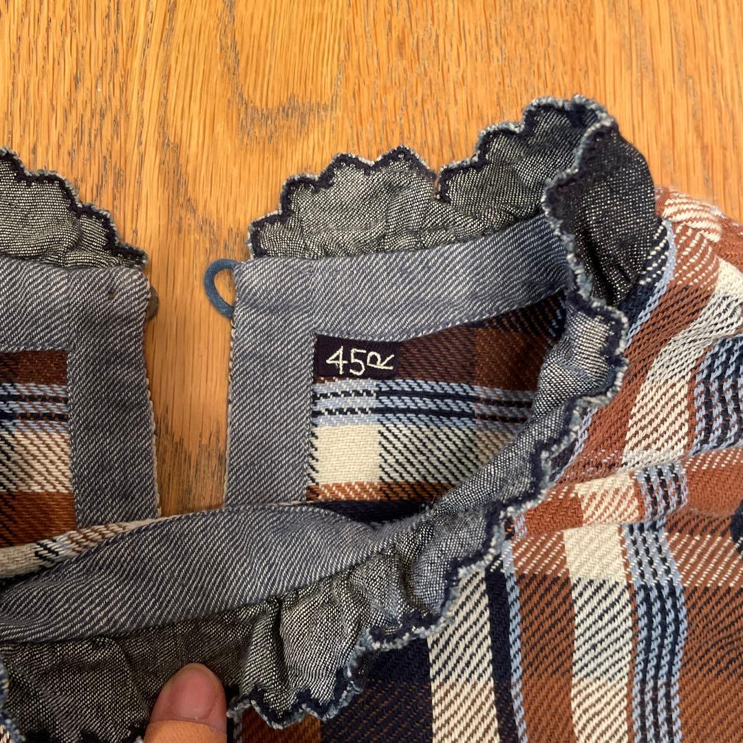 45rpn チェック柄フリル付き長袖シャツ