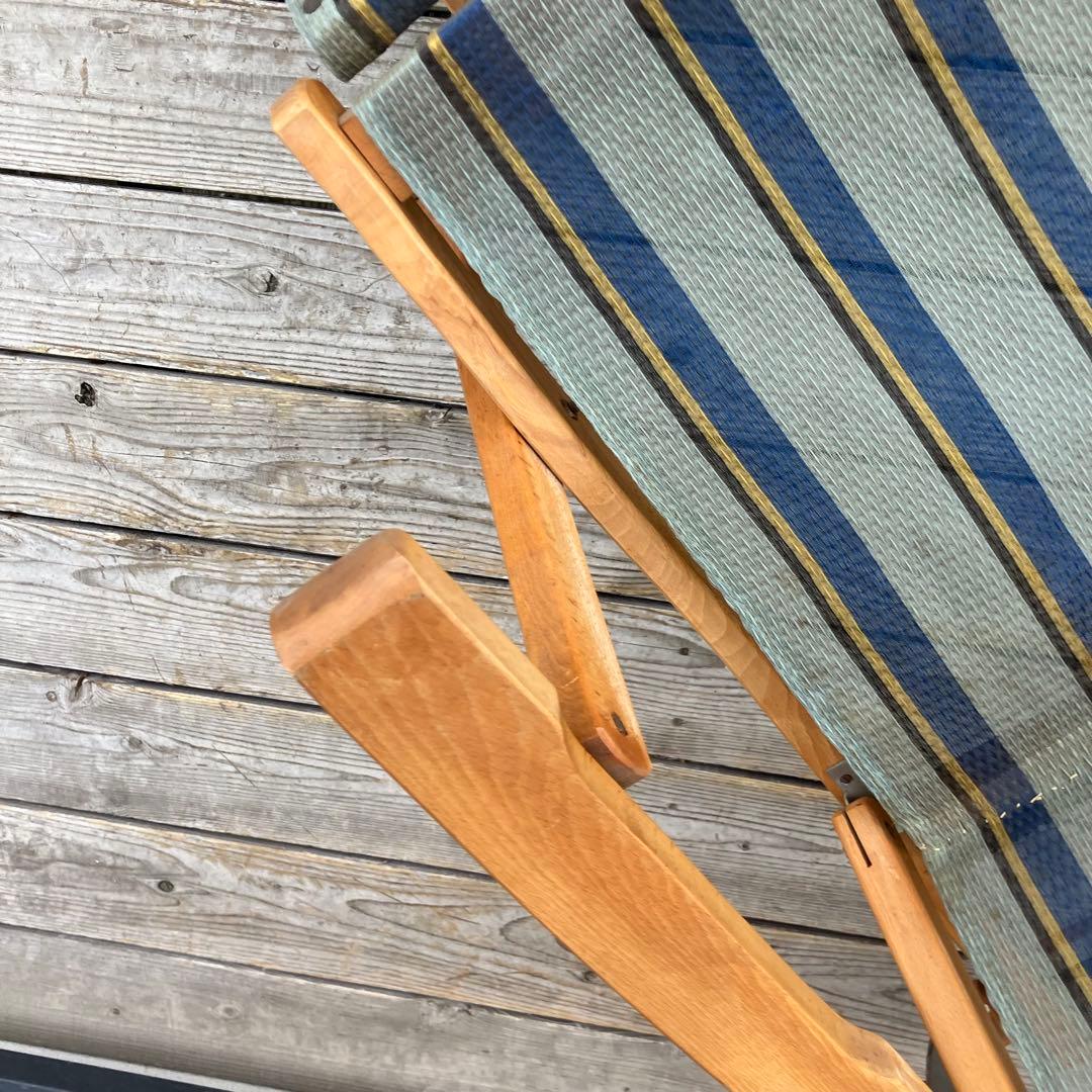 昭和レトロ 木製フレーム リクライニングチェア アウトドアチェア 折りたたみ式