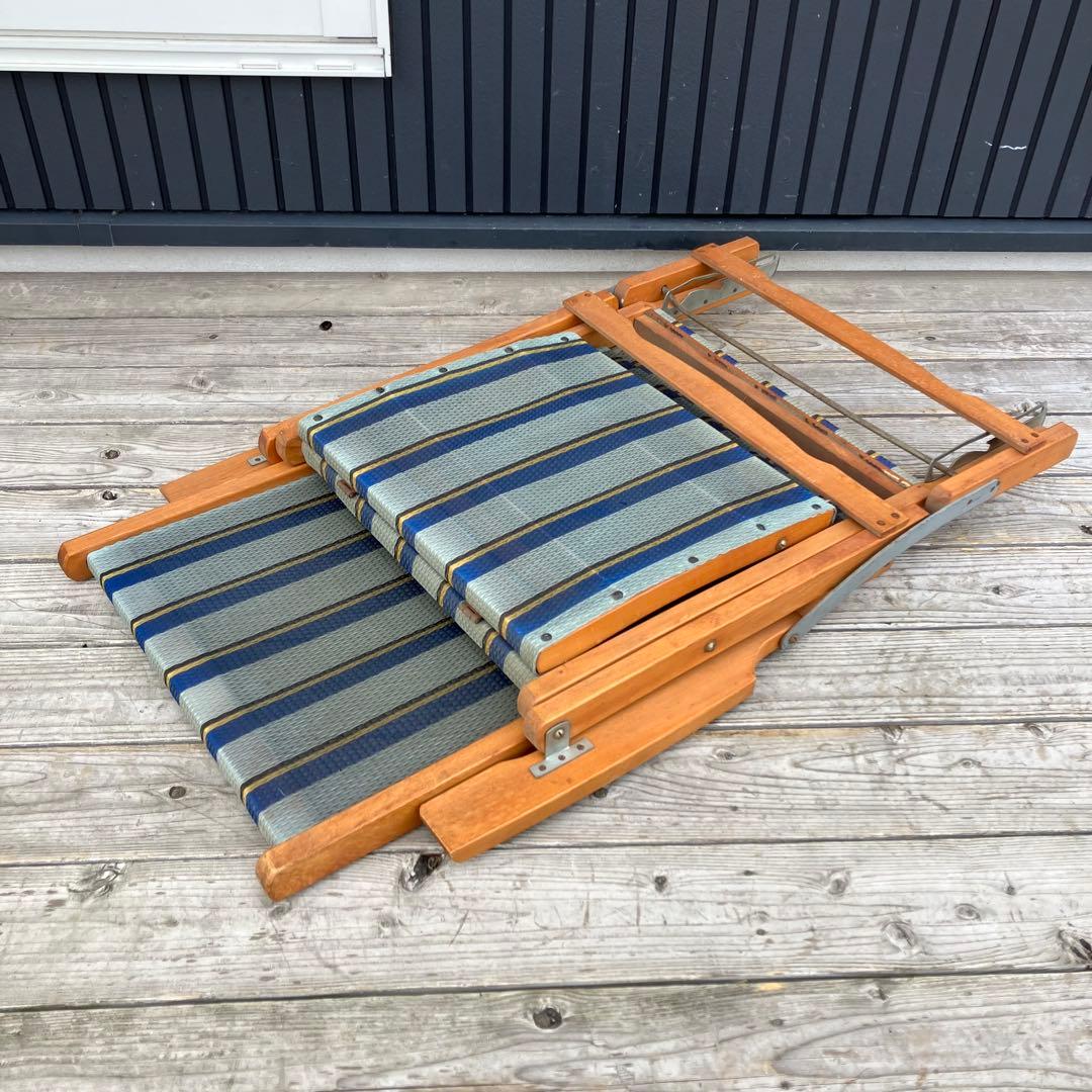 昭和レトロ 木製フレーム リクライニングチェア アウトドアチェア 折りたたみ式