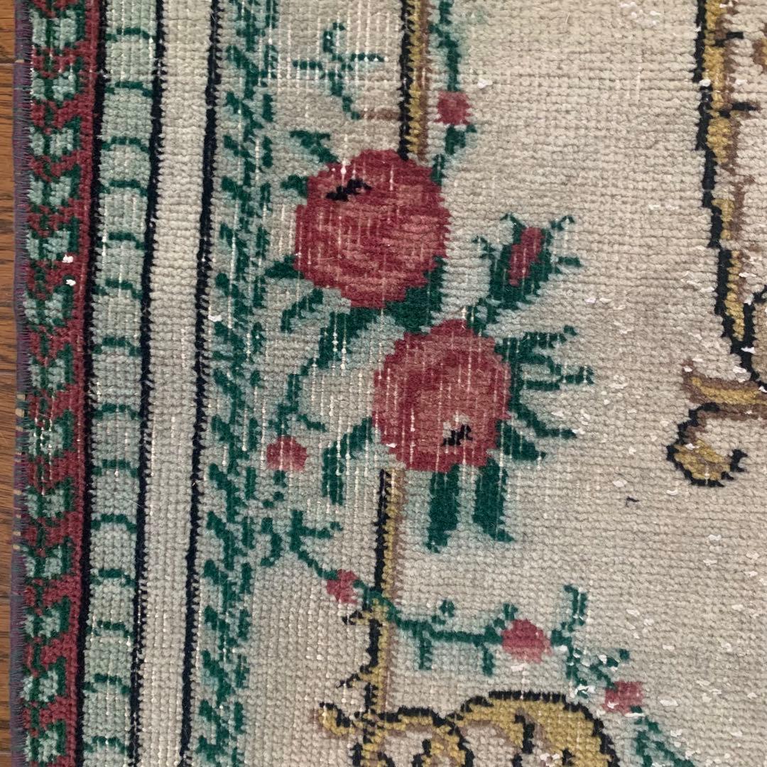 トルコヴィンテージラグ　201×106 ローズ　ボタニカル　オーバーダイ