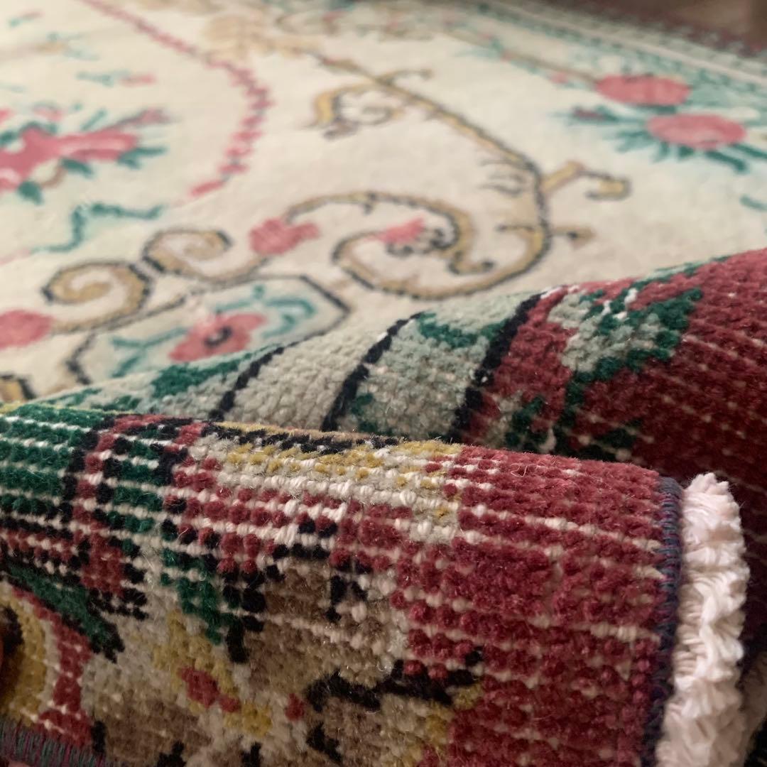 トルコヴィンテージラグ　201×106 ローズ　ボタニカル　オーバーダイ