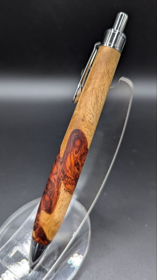 408ペン工房翌檜　特上　本花梨　紅白　瘤杢　木軸シャーペン　ボールペン