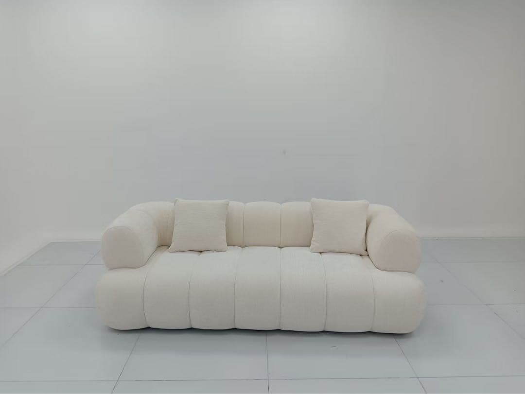 モダン ホワイトファブリックソファ 3人掛け