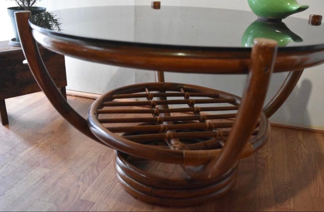 ラタン　ガラステーブル