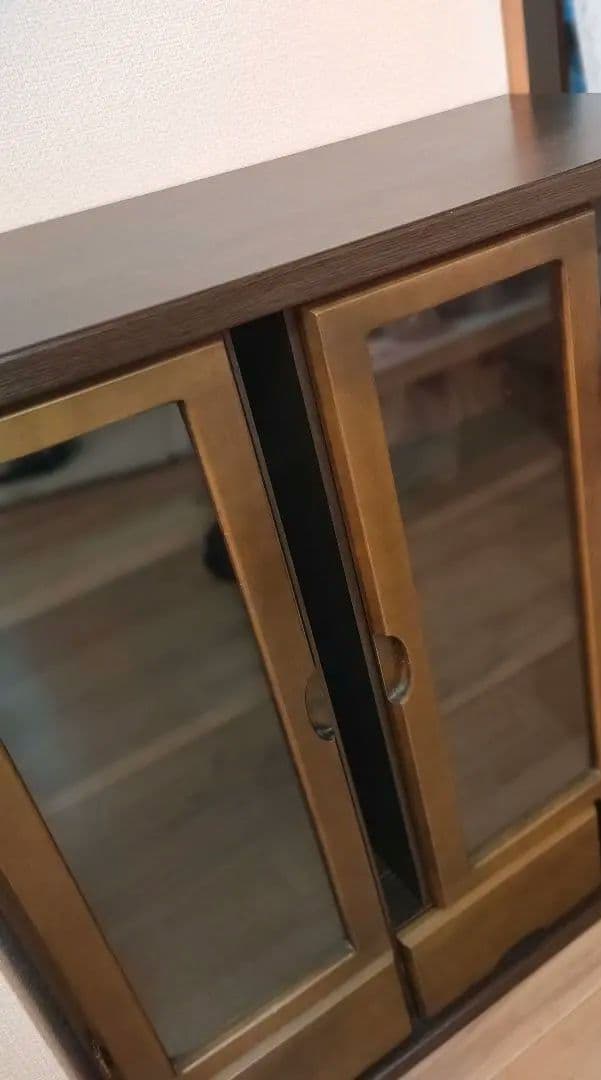 木製本棚 ガラス扉付き ダークブラウン 多収納