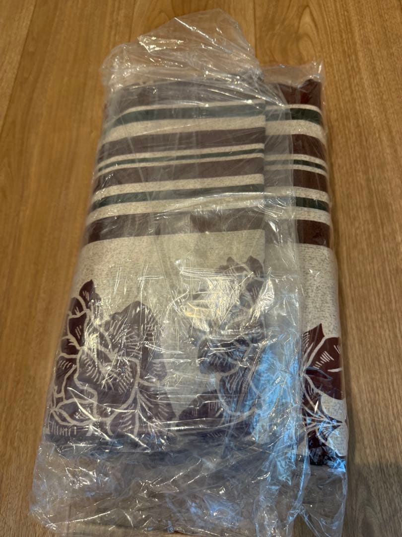 ニコアンティーク 高級変わり織 浴衣3点セット 大正浪漫えんじ縞と牡丹の染分け