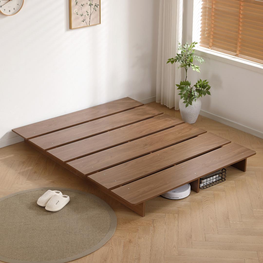 超人気！【幅140cm】木目調 ベッド SD ローベッド Brown