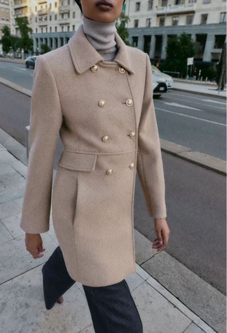 【完売品】ZARA ウール混紡ショート丈ダブルブレストコート M 新品タグつき