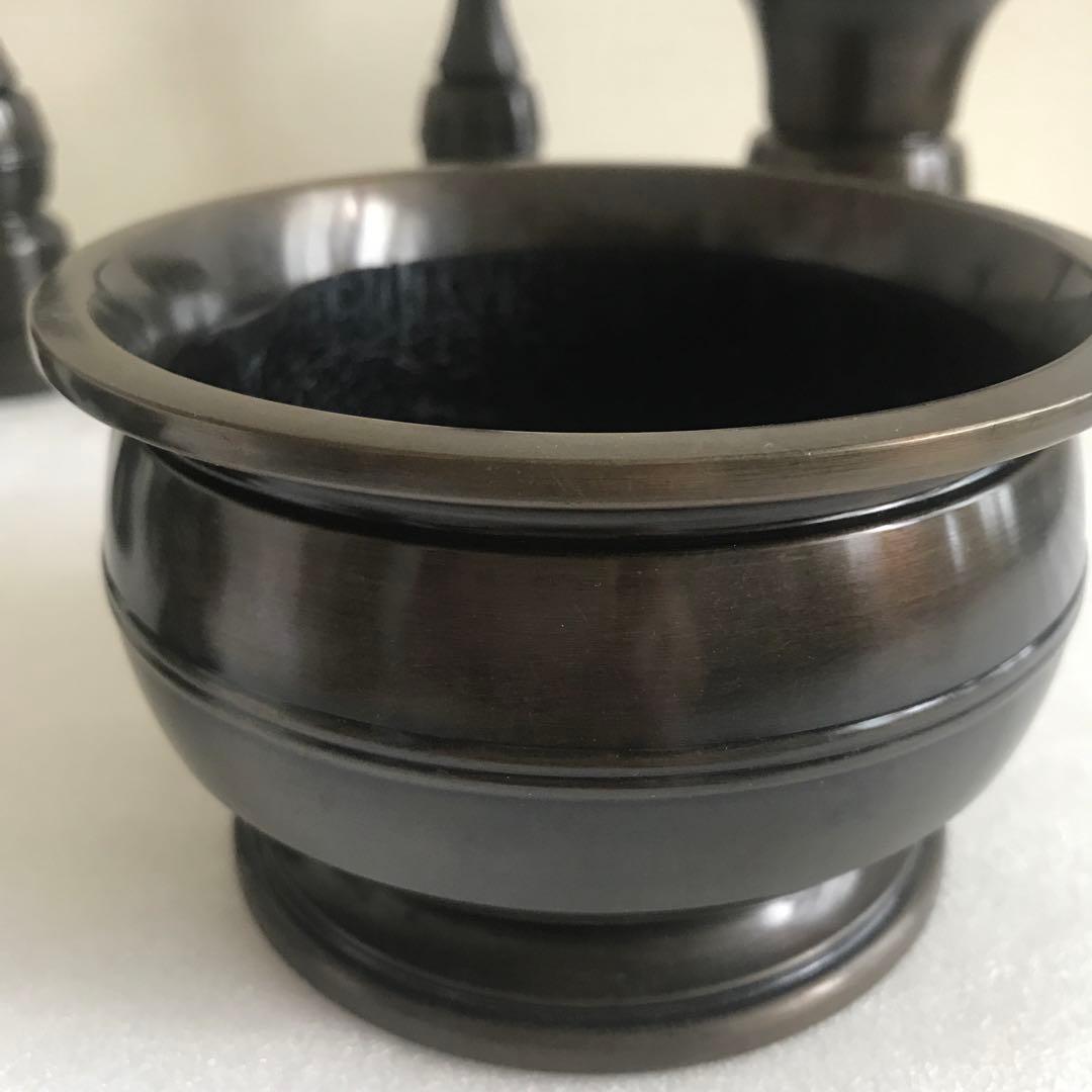 日本製　新品　真鍮製　六具足　4寸　仏具セット　玉香炉　前香炉　花立　火立　香炉