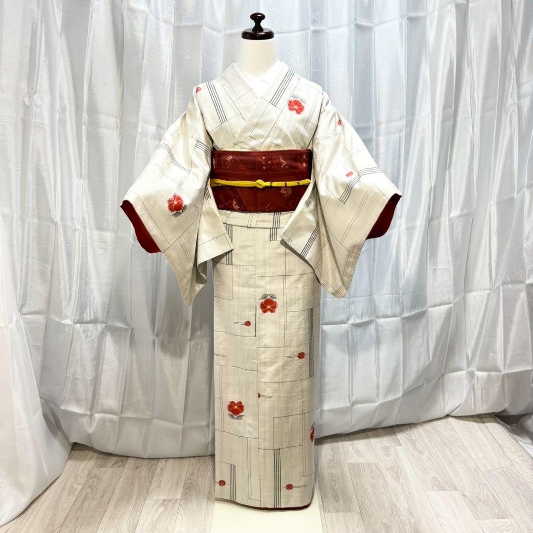 ア*ン様 正絹　紬　十日町細風　小紋　しつけ付き　未着用　フルセット 普段着　フ