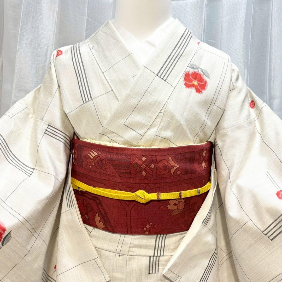 ア*ン様 正絹　紬　十日町細風　小紋　しつけ付き　未着用　フルセット 普段着　フ