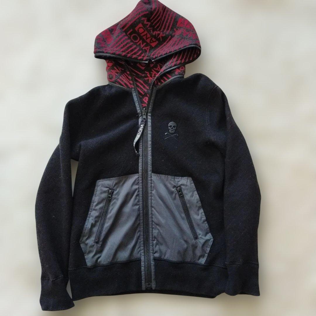 マークアンドロナ リバーシブルニット ウール配合 パーカー スカル 46