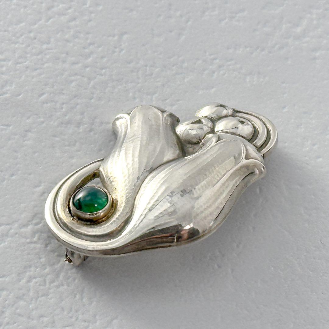  　100B　ブローチ　グリーンアゲート　シルバー　925