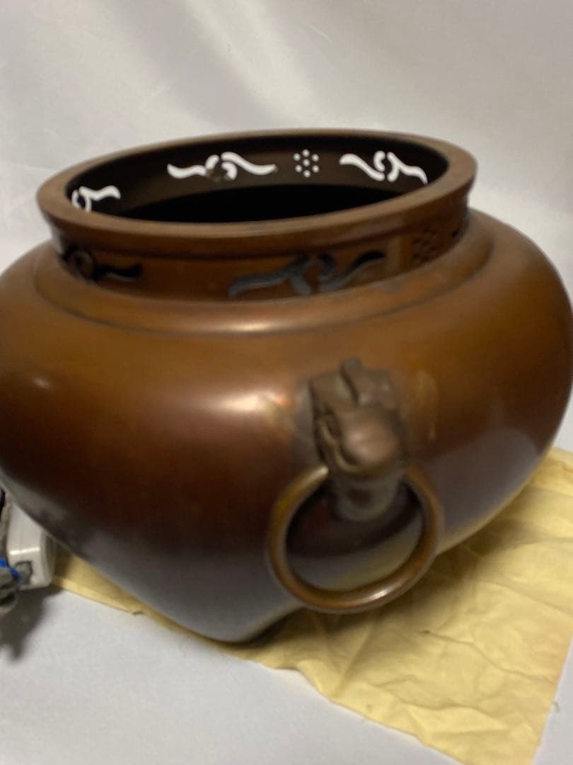 2142❣️ 唐銅鬼面風炉　釜　電気炭　セット
