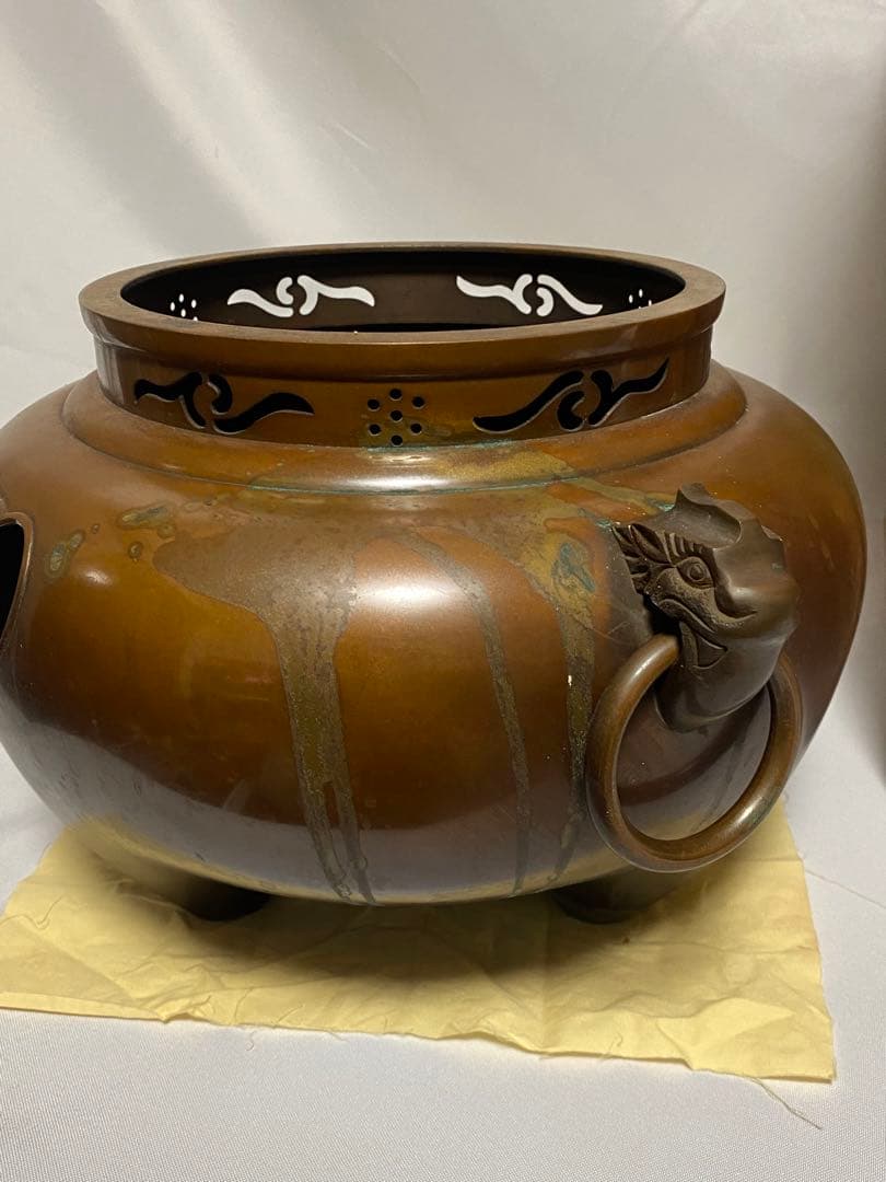 2142❣️ 唐銅鬼面風炉　釜　電気炭　セット