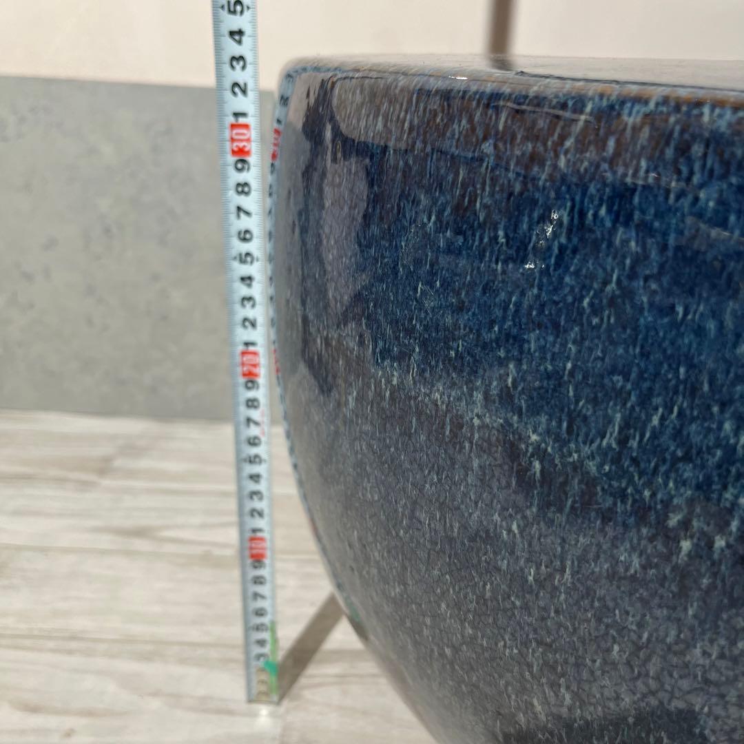 大型火鉢　ブルー　金魚鉢　焼き物　陶器　アクアリウム　大型