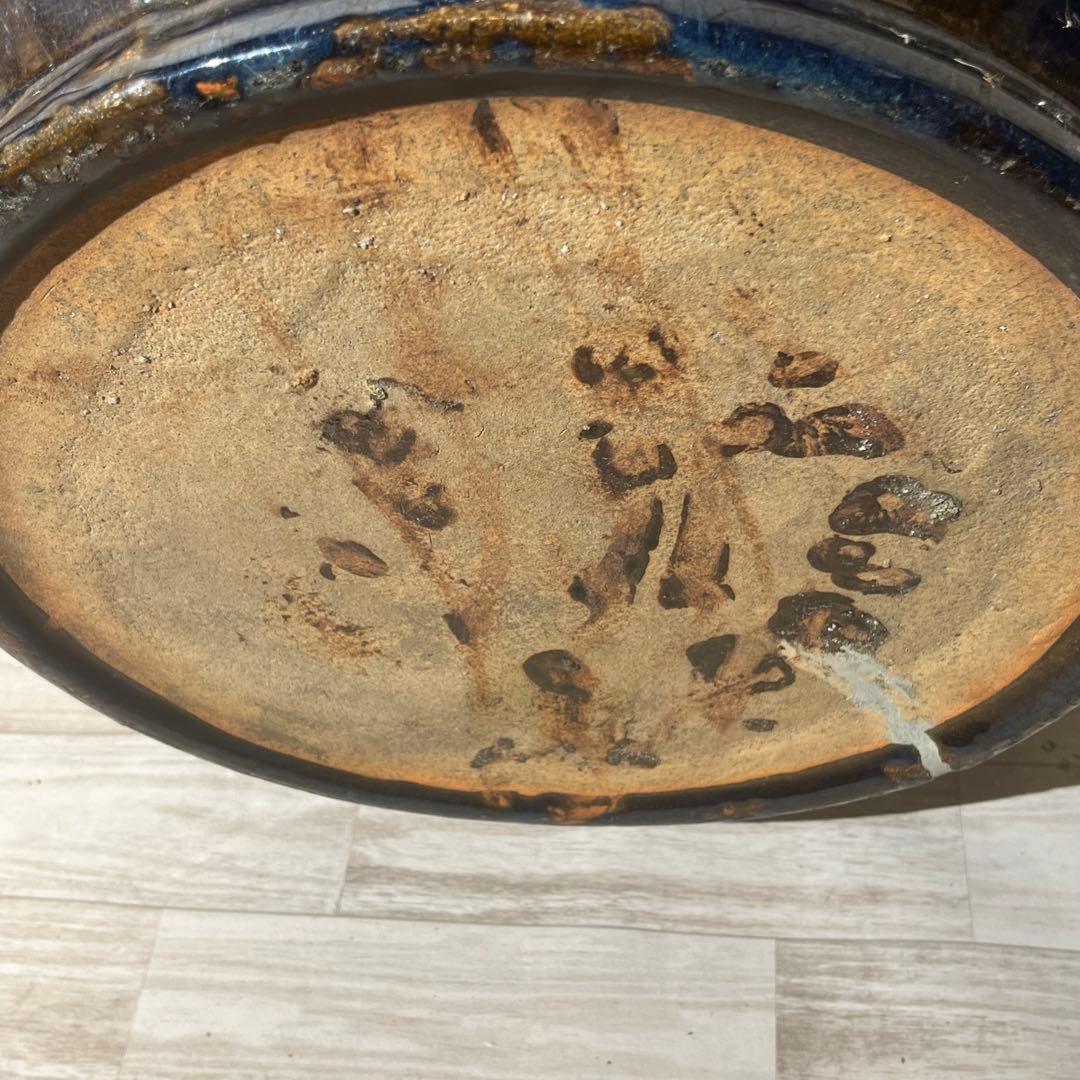 大型火鉢　ブルー　金魚鉢　焼き物　陶器　アクアリウム　大型