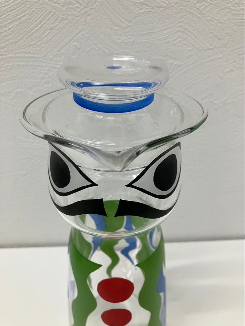 【希少・サイン入り】岡本太郎 顔のデカンタ ガラス製 水差し オブジェ 太陽の塔