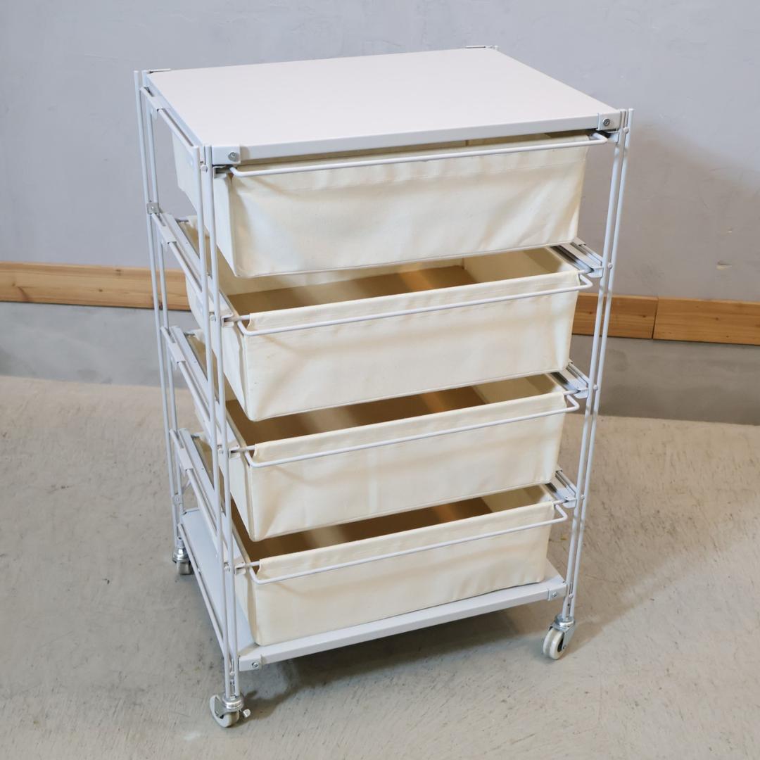 無印良品 MUJI スチール4段 帆布バスケット付き ユニットシェルフ チェスト