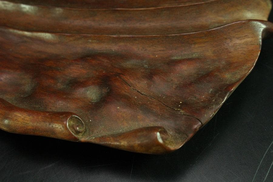 中国美術 煎茶 唐物 木彫刻 葉盆 裏刻 題詞 茶道具伝来(K-HA481)