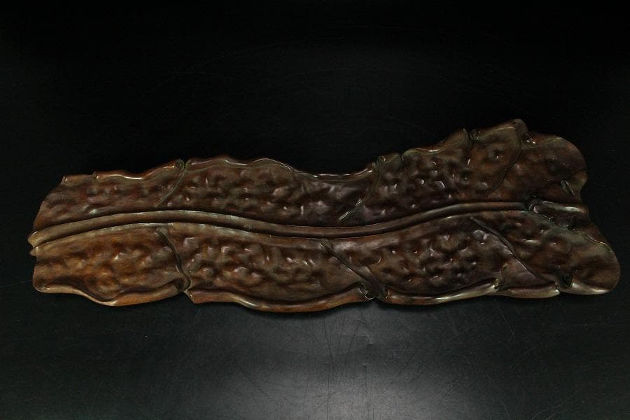 中国美術 煎茶 唐物 木彫刻 葉盆 裏刻 題詞 茶道具伝来(K-HA481)