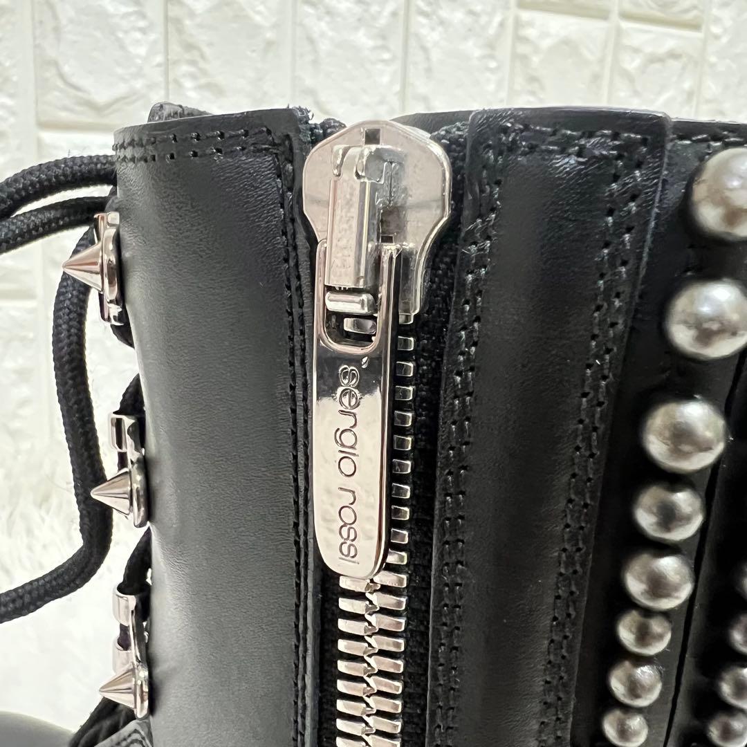 セルジオロッシ　スタッズワークブーツ　ショートブーツ　レースアップ　サイドジップ