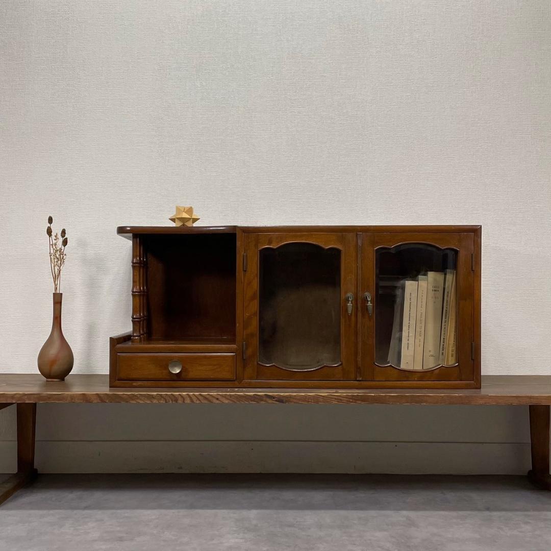 ヴィンテージ ガラス戸 飾り棚 木製 収納 キャビネット レトロ ビンテージ