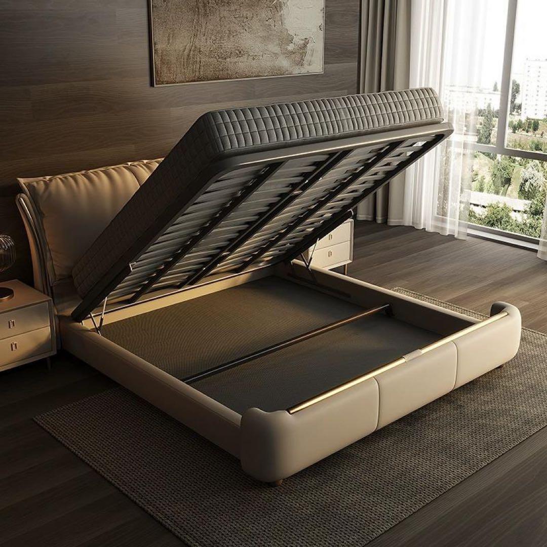 ラグジュアリー ベッド キングサイズ ベージュレザー