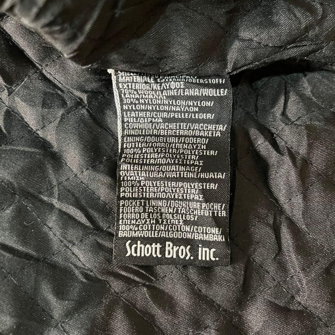 90s schott 袖革 スタジャン ウール バックロゴ ヴィンテージ 古着