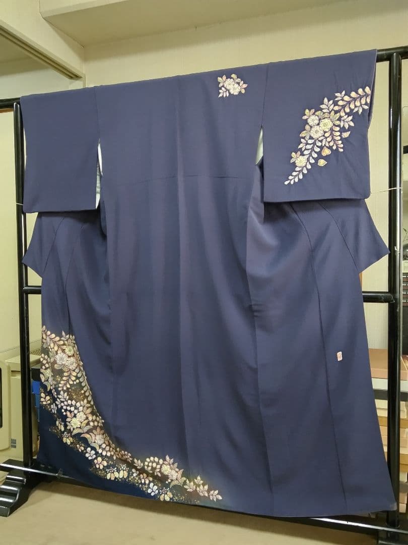 F-303 付け下げ 辻ヶ花 紫色 金彩 袷 暈し 翠山 やまと 落款 美品