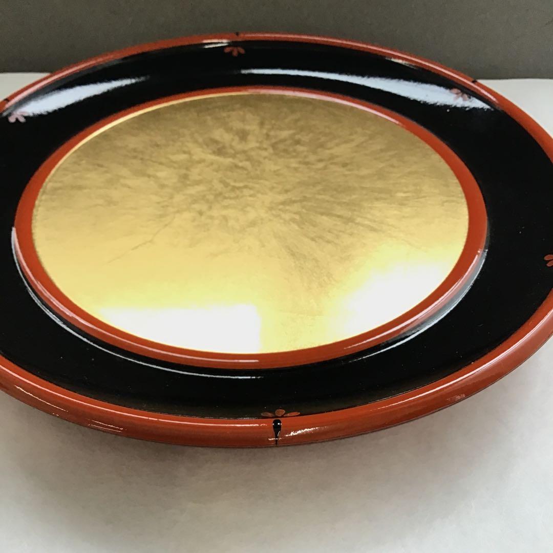 茶道具　漆器盆　朱塗金箔盆　床飾りや実用性も兼ねる　紙箱　S60BN