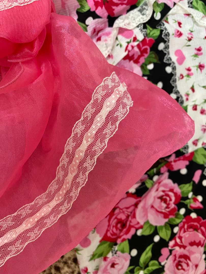 Y2K 大人用 浴衣ドレス 帯2点セット 薔薇柄 姫ギャル 平成GAL