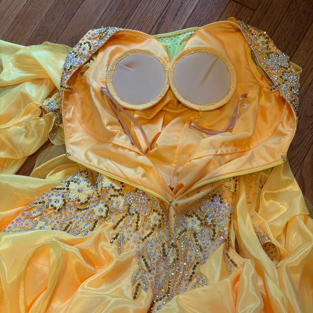 社交ダンスドレス イエロー デモ 競技用 ボリューム パーティ 発表会 豪華