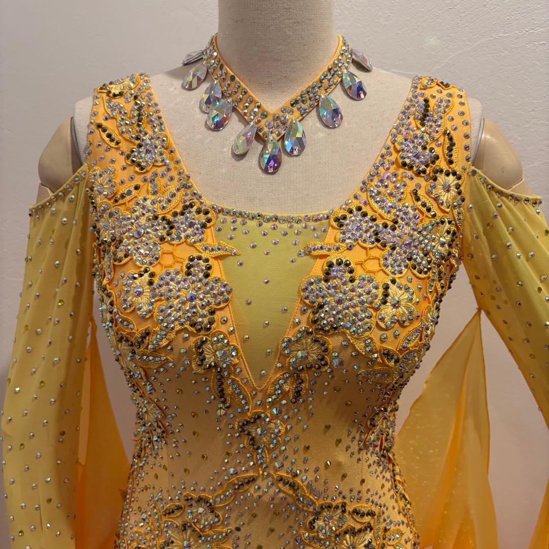 社交ダンスドレス イエロー デモ 競技用 ボリューム パーティ 発表会 豪華