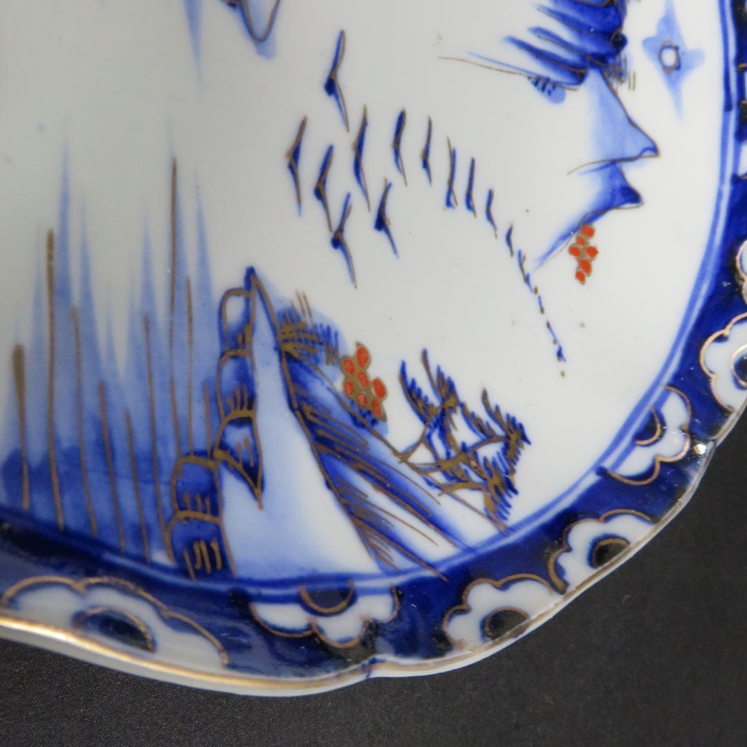 中皿 色絵 染付 山水 古伊万里 江戸 明治 骨董 5枚 まとめ