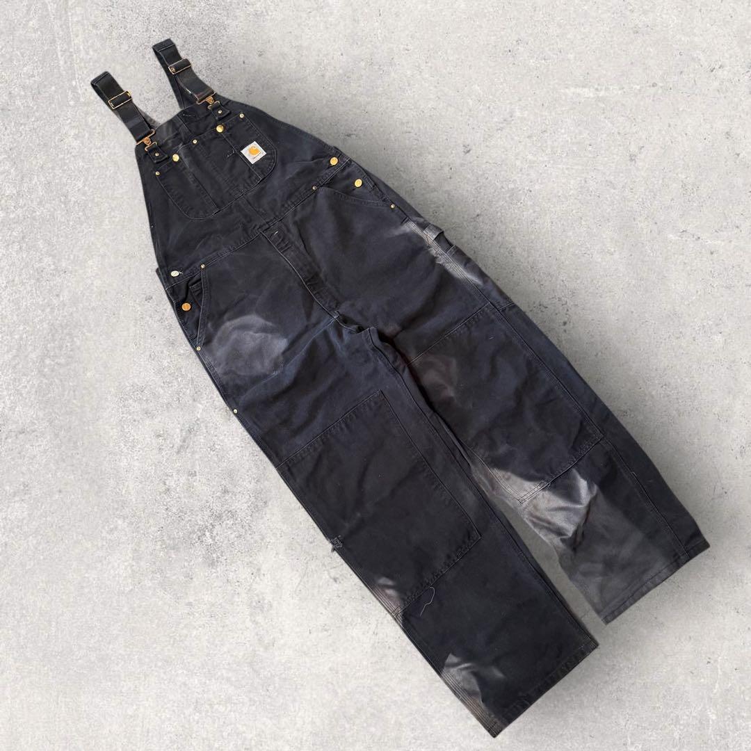 【カーハート】オーバーオール　42×32 黒　フェード　ダック地　つなぎ