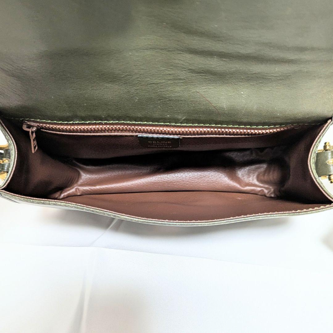 セリーヌ ショルダーバッグ ガンチーニ レザー 肩掛 フラップ 希少 カーキ