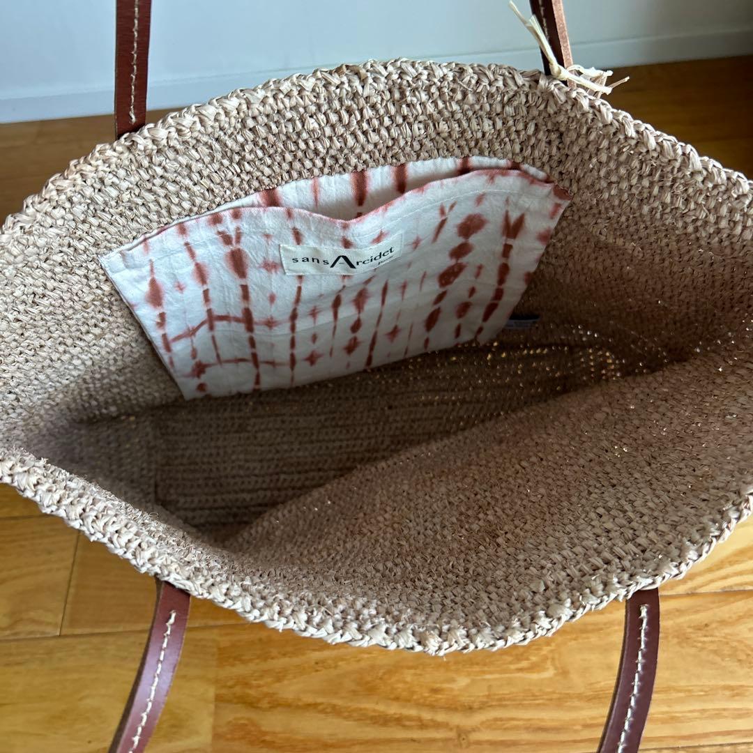 sans Arsidetストロー編み込みかごバッグ 大きめ ベージュ