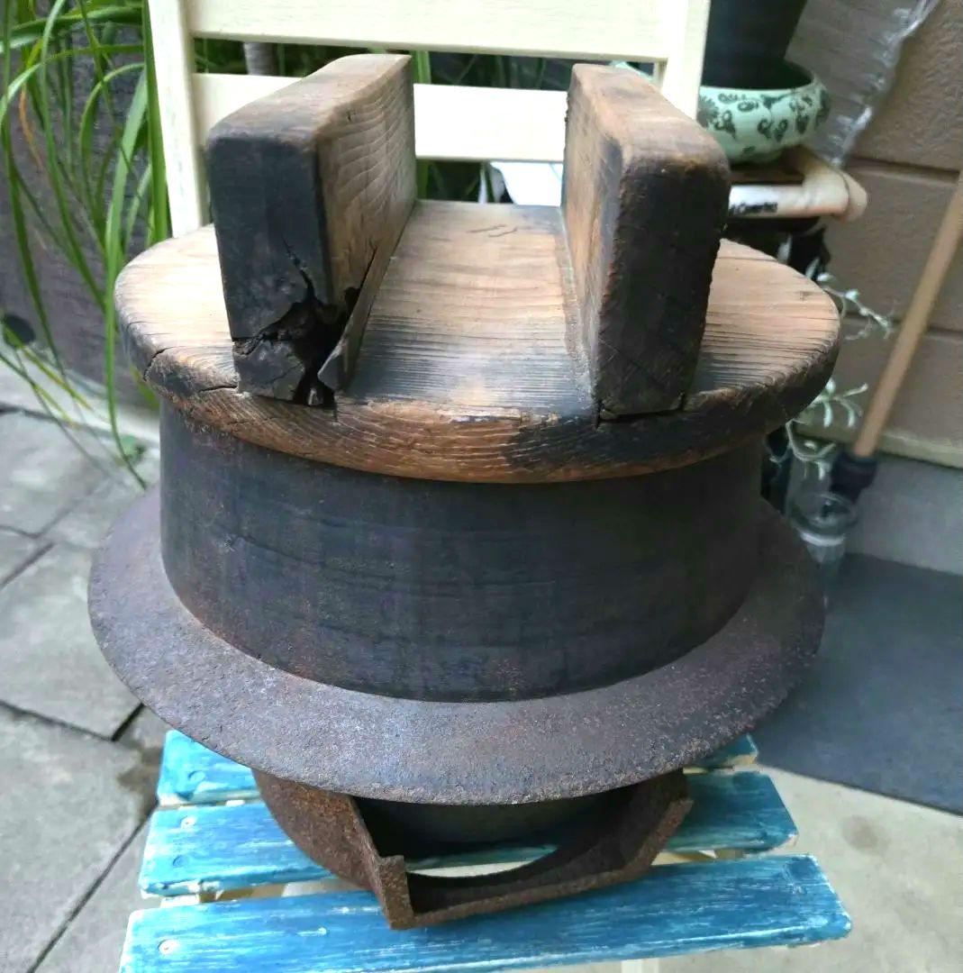 古民具 鉄製羽釜(蓋付き) ／ 和せいろ蒸し器 お餅つき用具
