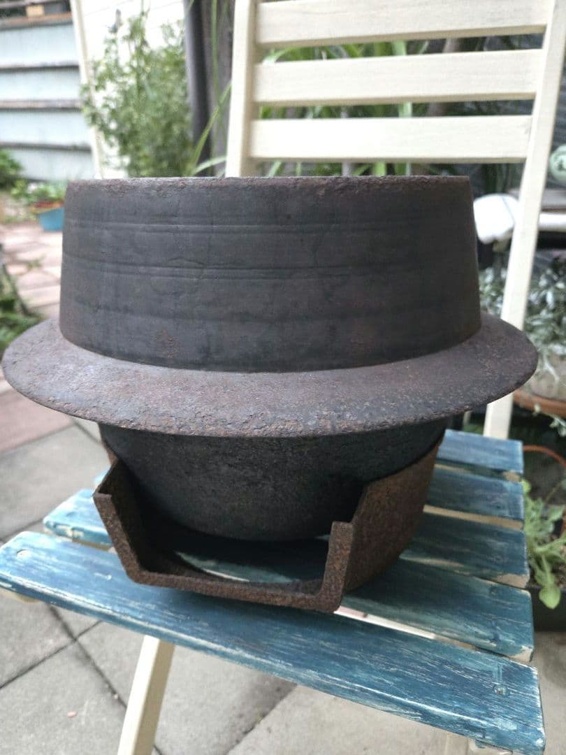 古民具 鉄製羽釜(蓋付き) ／ 和せいろ蒸し器 お餅つき用具