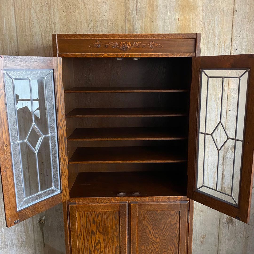 三越家具 ブルージュ Brugge 食器棚 キャビネット オーク材 ステンド