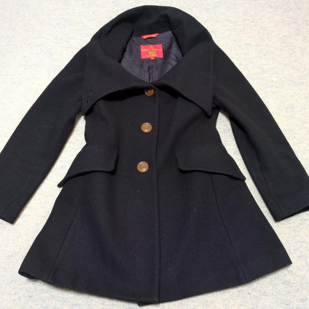 ヴィヴィアンウエストウッドレッドレーベル 変形 オーブ 総ロゴ ウールコート 黒